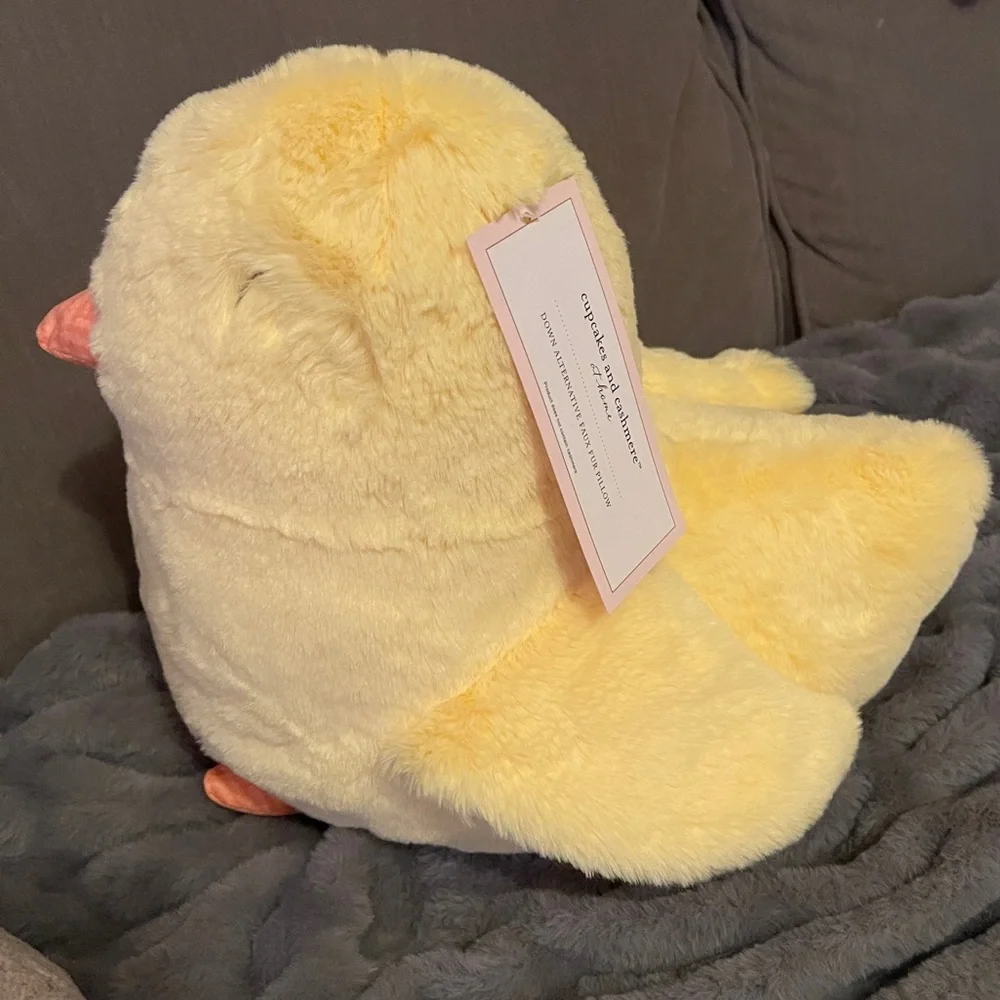 Cupcakes & Cashmere Easter Spring Chick Faux Fur Plush Pillow NWT
